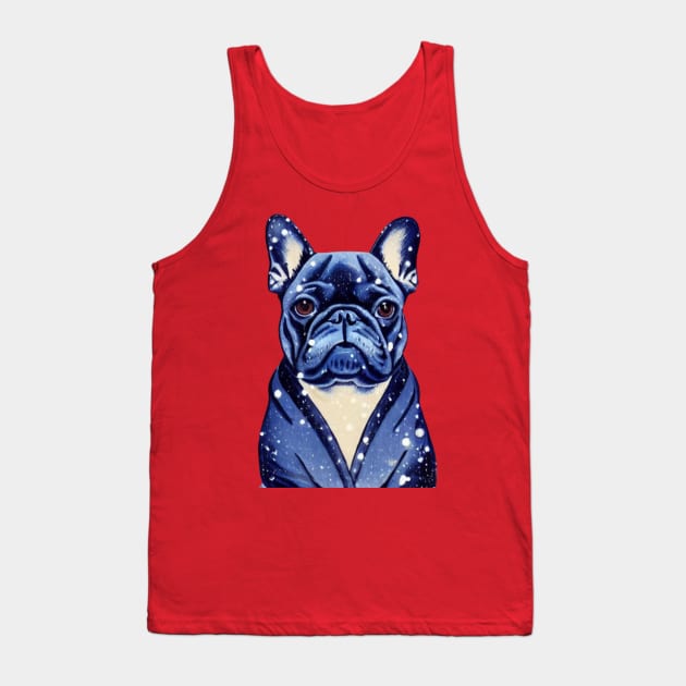 Beautiful Adorable Blue French Bulldog in Fluffy Snow Christmas French Bulldog Puppy Tank Top by Mochabonk